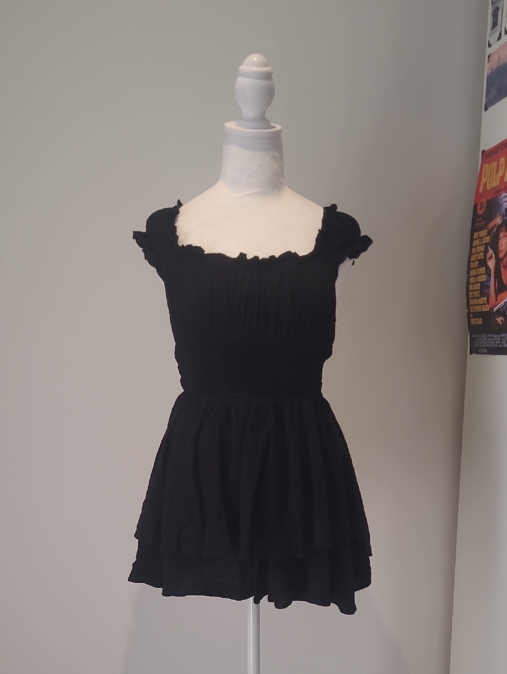 Women's Black Ruffle-Sleeve Tunic Top